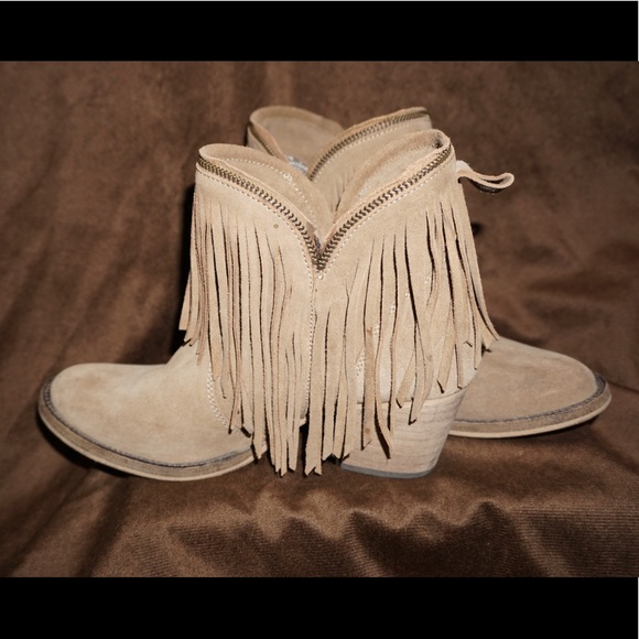 Fringe Tan Booties - Picture 1 of 4